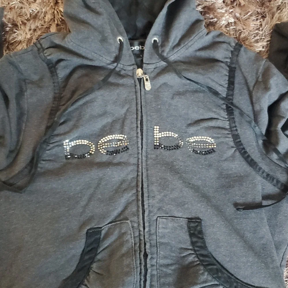 Bebe Embellished Hoodie Black And Gray Long Sleeves - Picture 4 of 9